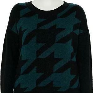 New Women's EVRI Black Teal Houndstooth Long Sleeve Sweater Plus Size 2X